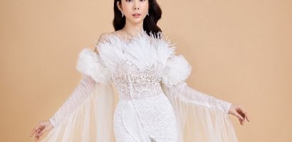 Hoa hậu Huỳnh Vy rạng ngời khi diện váy cưới