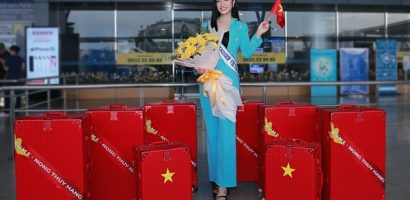 Hoa hậu Nông Thuý Hằng mang 70kg hành lý đi thi quốc tế